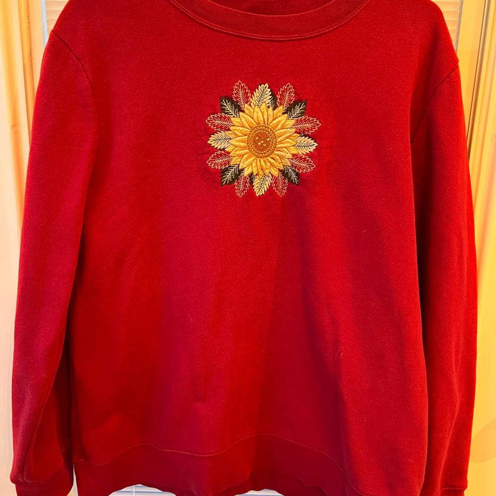 Vintage Basic Editions Maroon Sweatshirt with Sunflower Embroidery